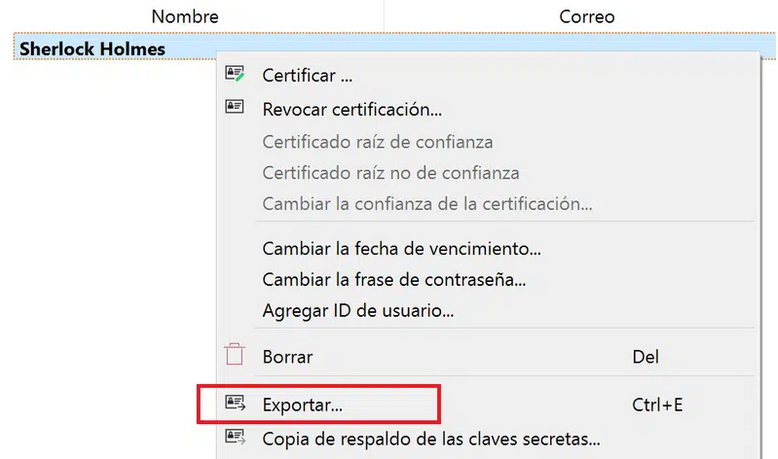 Export certificate Kleopatra