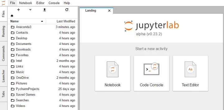 JupyterLab interface